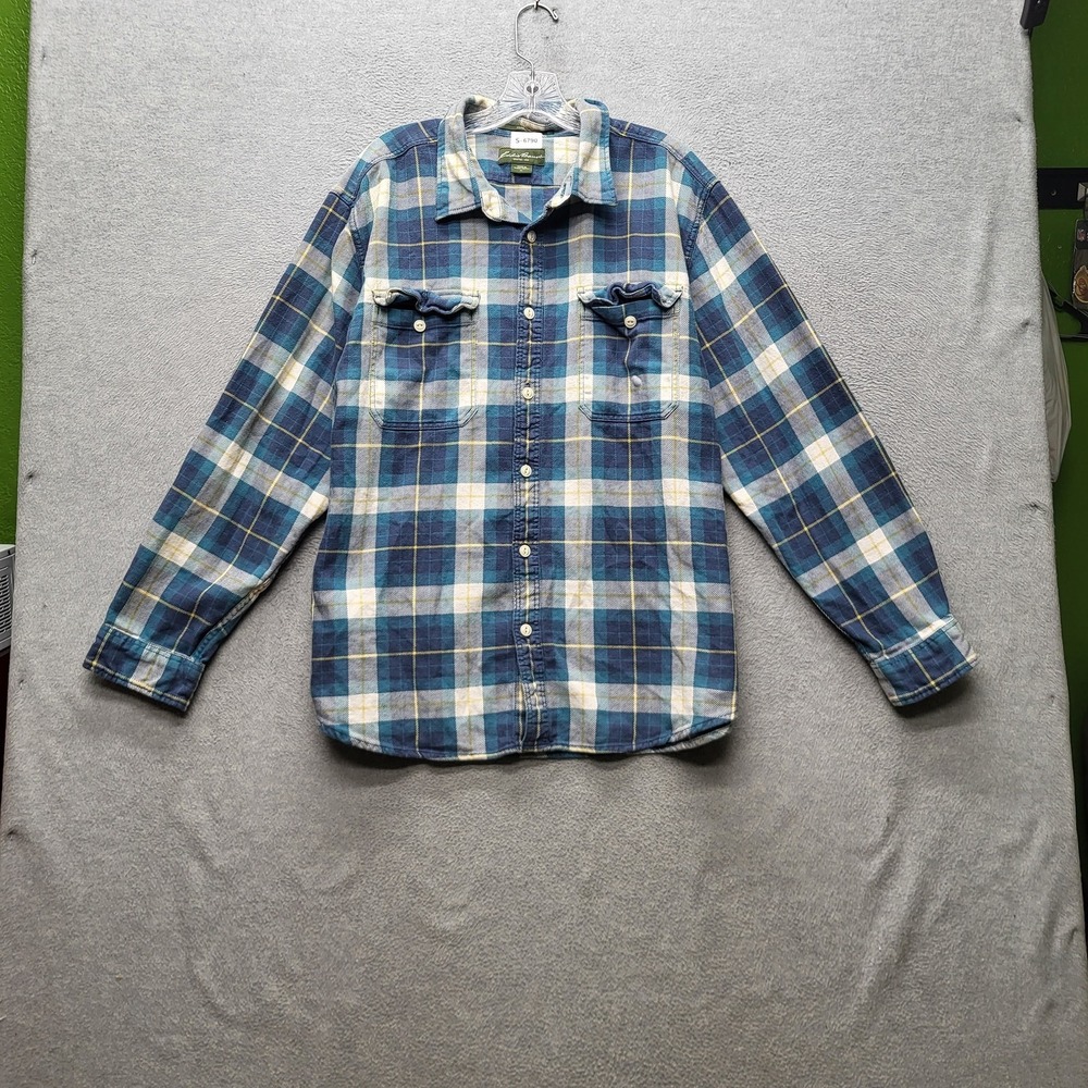 Eddie Bauer Men Button Up Shirt XL Blue Plaid Flannel Long Sleeve